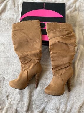 Michael Antonio Tan Slouchy High Heel Knee Boots